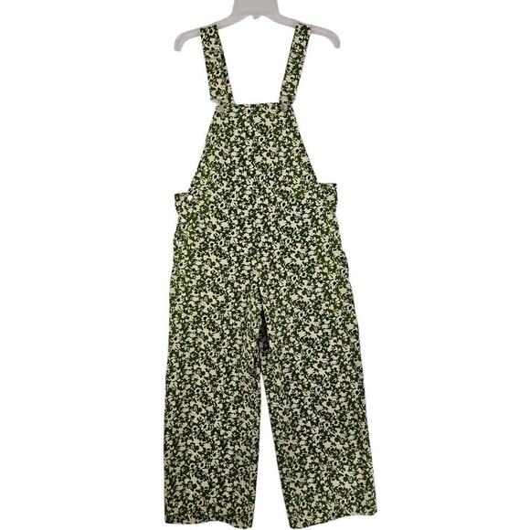 ZARA ~Woman Size S~ Green Floral Print Bib Jumpsuit Romper Cotton. - Picture 11 of 13